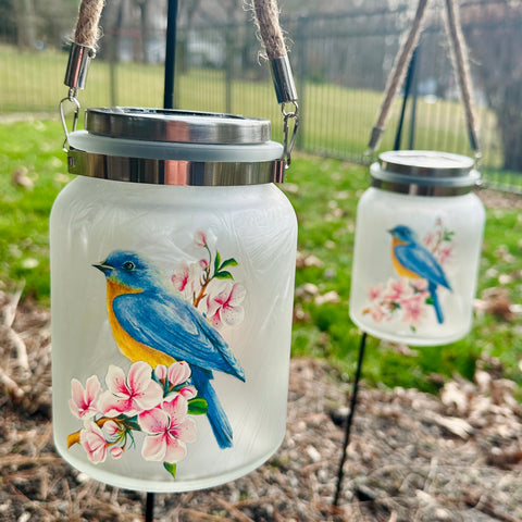 Bluebird Solar Hanging Glass Jar Lantern with 30" Stake