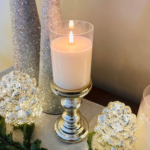 3.5" x 5" Flameless Ivory Glass Pillar Candle for Just Jill