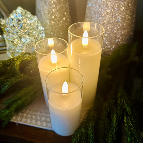 Set of 2 4" Petite Ivory Glass Pillar Candles for Just Jill
