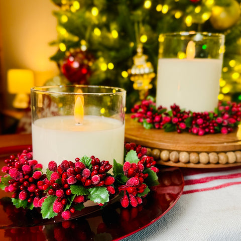 Set of 2 Sugared Red Berry Candle Rings-BOGO OFFER