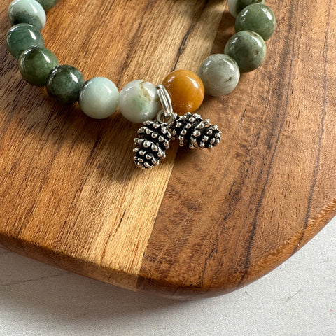 PowerBeads by jen Petites Juniper Jade with Silvertone Pinecone Duo