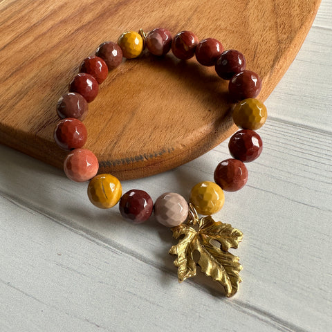 Power Beads by jen Petites Mookaite Jasper with Leaf Charm Bracelet