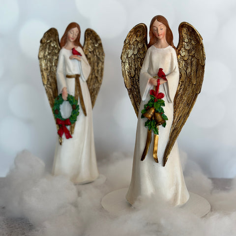 Set of 2 Angels w/ Wreath, Bell and Cardinals for Just Jill