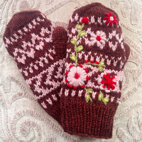 Knit Embroidered Floral Mittens for Just Jill