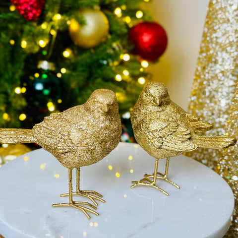 Set of 2 Golden Glitter Birds for Just Jill