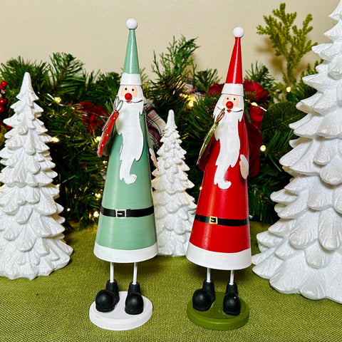 Set of 2 Red and Green Metal Cone Santas for Just Jill