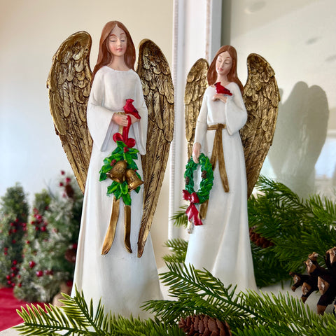 Set of 2 Angels w/ Wreath, Bell and Cardinals for Just Jill