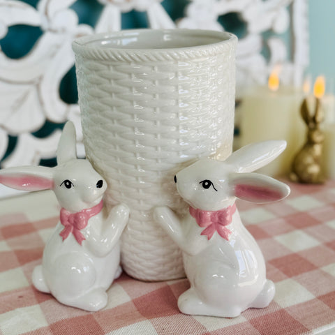Basketweave Vase with Bunnies for Just Jill