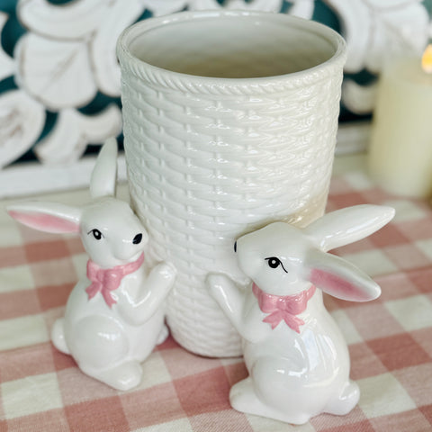 Basketweave Vase with Bunnies for Just Jill