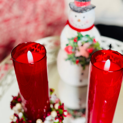 Set of 2 6" Petite Red Glass Flameless Pillar Candles for Just Jill