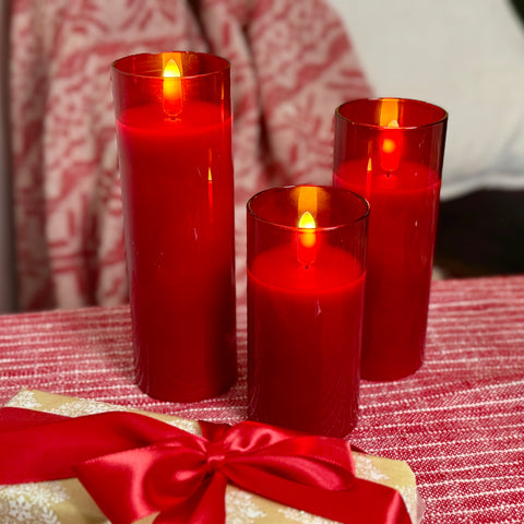 Set of 2 6" Petite Red Glass Flameless Pillar Candles for Just Jill