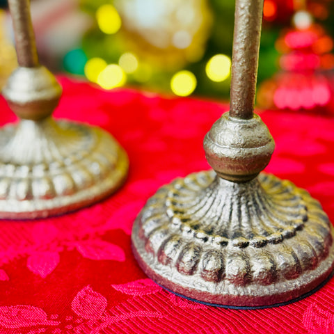 Set of 2 Brass-Toned Bow Taper Candlesticks for Just Jill