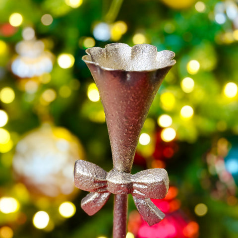 Set of 2 Brass-Toned Bow Taper Candlesticks for Just Jill