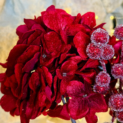 Metallic Glitter Spray of Berry and Red Hydrangea Stems-BOGO OFFER