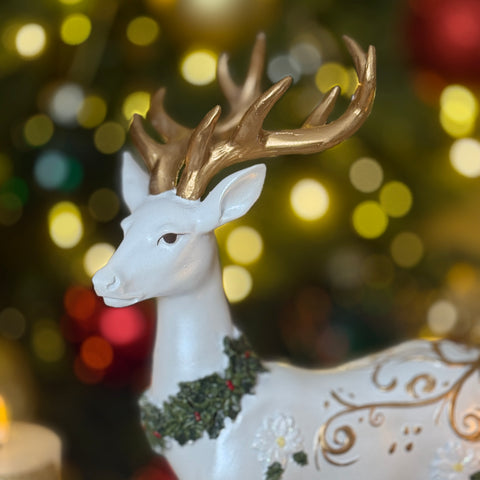 Set of 2 Poinsettia Deer w/ Swirl Design for Just Jill