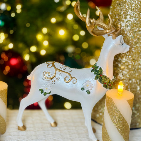 Set of 2 Poinsettia Deer w/ Swirl Design for Just Jill