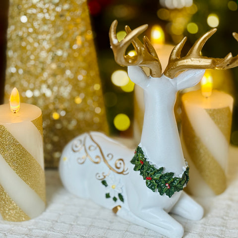 Set of 2 Poinsettia Deer w/ Swirl Design for Just Jill