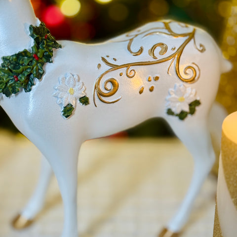 Set of 2 Poinsettia Deer w/ Swirl Design for Just Jill