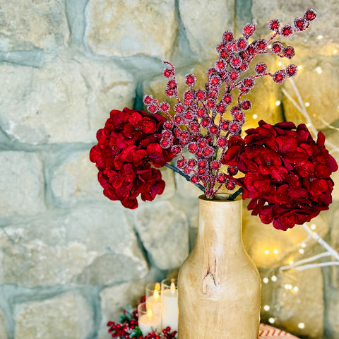 Metallic Glitter Spray of Berry and Red Hydrangea Stems-BOGO OFFER