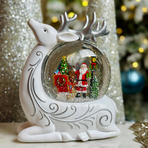 Lighted Swirl Deer w/ Santa and Sleigh in Globe for Just Jill