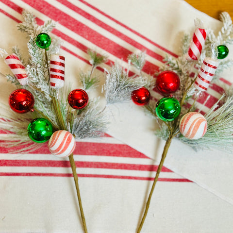 Set of 2 Frosted Pine & Peppermint Picks for Just Jill