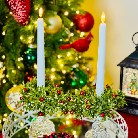 Set of 4 Glitter Berry Taper Candle Rings