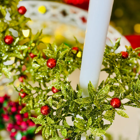 Set of 4 Glitter Berry Taper Candle Rings