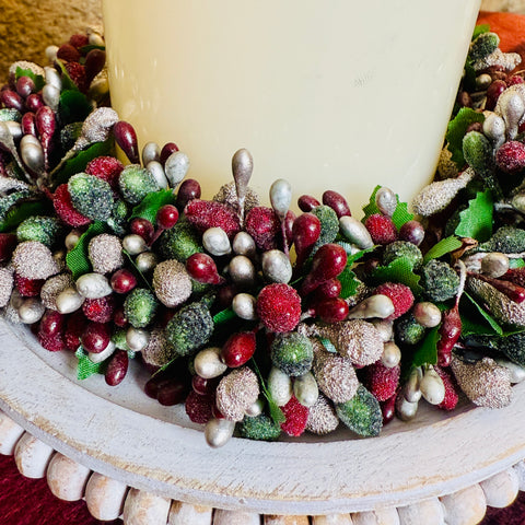 Set of 2 Beaded Berry Metallic Candle Rings-BOGO Offer