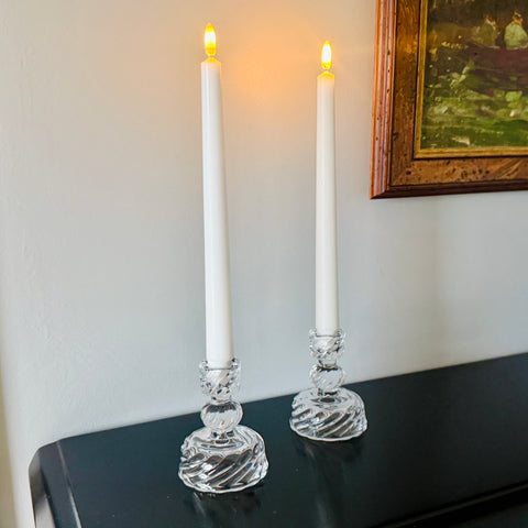 Set of 2 Small Glass Swirl Taper Candle Holders for Just Jill-BOGO OFFER