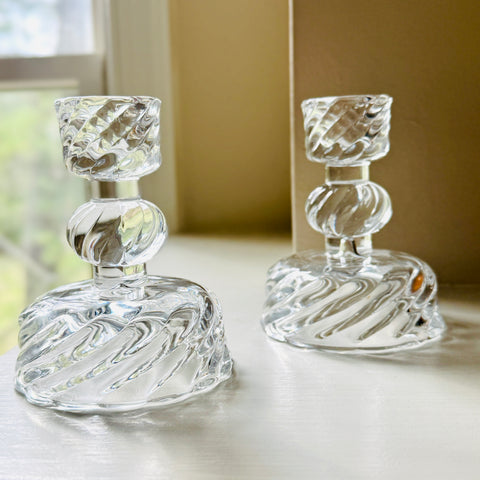 Set of 2 Small Glass Swirl Taper Candle Holders for Just Jill-BOGO OFFER