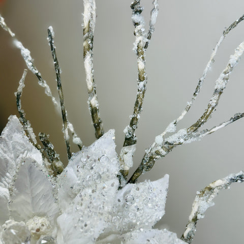 Iced Jewel Encrusted Poinsettia w/ Frosted Birch Stem-BOGO OFFER