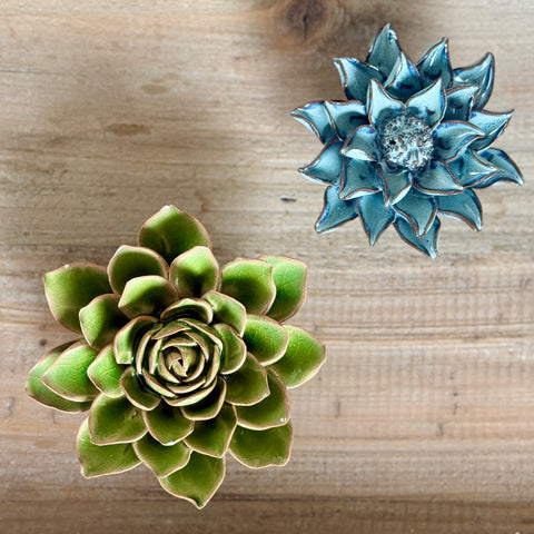 Set of 2 Ceramic Succulent and Flower for Just Jill