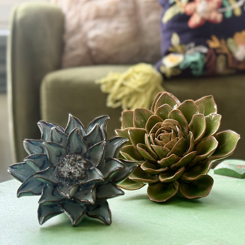 Set of 2 Ceramic Succulent and Flower for Just Jill