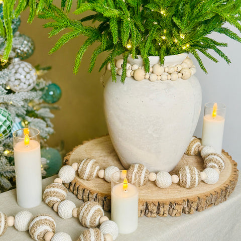 Set of 2 48" Mixed Woven Jute Bead/Natural Beads Garland for Just Jill-BOGO OFFER