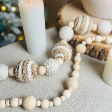 Set of 2 48" Mixed Woven Jute Bead/Natural Beads Garland for Just Jill-BOGO OFFER