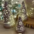 Set of 3 Light-Up White Ceramic Cone Trees w/ Embossed Detail