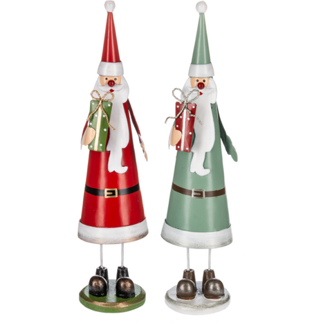 Set of 2 Red and Green Metal Cone Santas for Just Jill