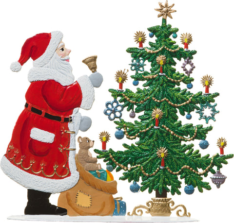 Santa w/ Christmas Tree Hand Painted German Pewter Figurine