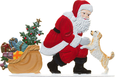Santa w/ Dog Hand Painted German Pewter Figurine