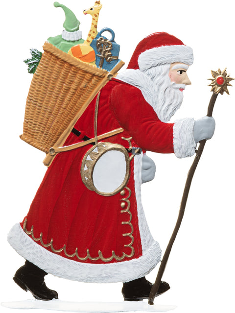 Striding Santa Hand Painted German Pewter Figurine