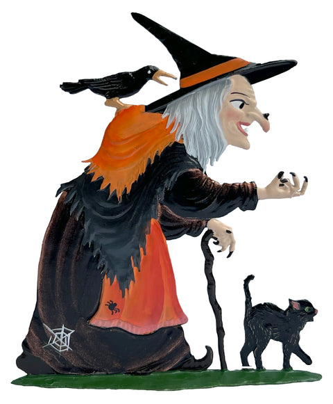 Standing Witch Hand Painted German Pewter Figurine