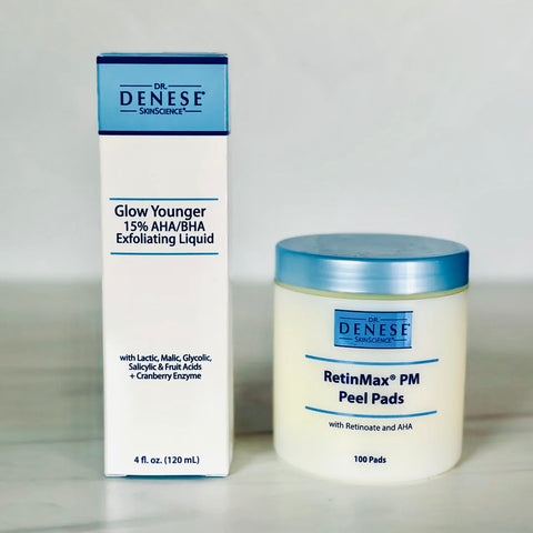 Dr. Denese Retinmax PM Peel Pads & Glow Younger AHA/BHA 15% Liquid Exfoliator