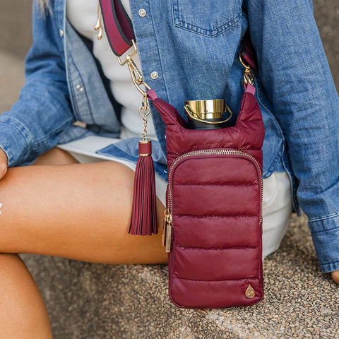 WanderFull Dark Cherry HydroBag® with Cherry and Black Striped Strap