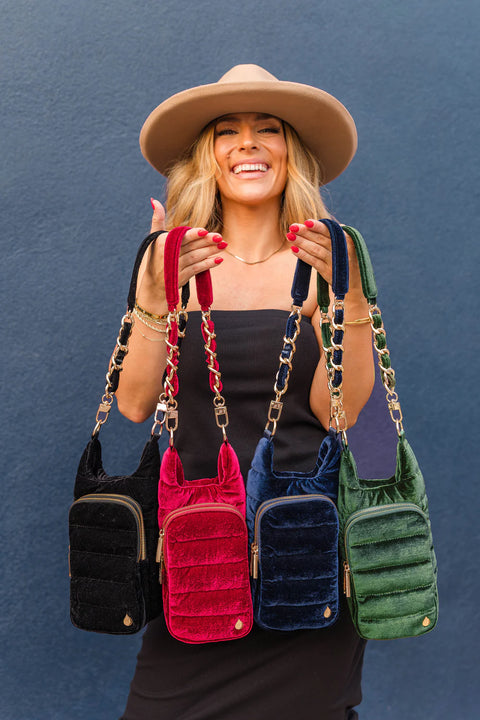 Velvet Navy HydroBag® with Velvet and Gold Chain Strap