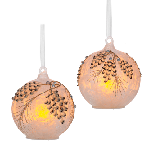 Set of 2 Frosted LED Pinecone Ornaments for Just Jill