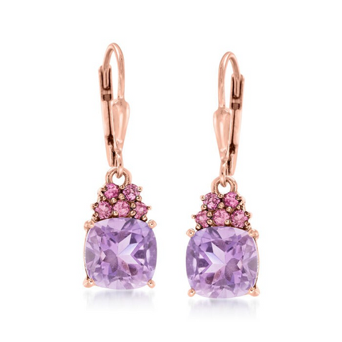 Ross-Simons 3.60 ct. t.w. Amethyst and .40 ct. t.w. Rhodolite Garnet Drop Earrings
