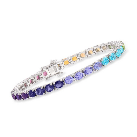 Ross-Simons Sterling Silver Fire Opal and 10.50 ct. t.w. Multi-Gemstone Tennis Bracelet