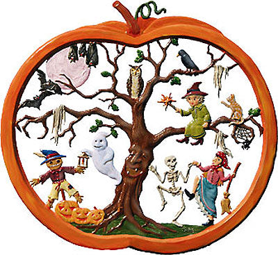 Halloween Pumpkin Wall Hanging Hand Painted Germany Pewter Wall Hanging