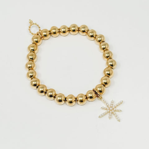 PowerBeads by jen  8mm Goldtone Hematite Bracelet w/ Pearl North Star