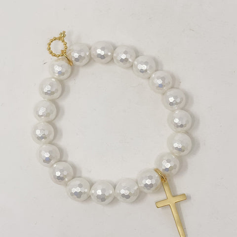 PowerBeads by jen Petites Faceted Mother of Pearl with Cross